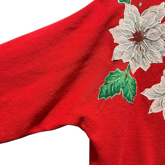 Vintage Hanes Large Holiday Poinsettia Design Christmas Grandma Sweatshirt - Picture 6 of 11